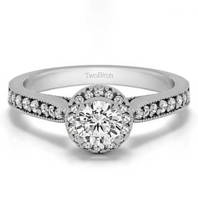 0.78 Ct. Round Vintage Halo Engagement Ring