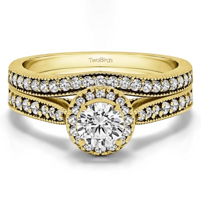 Vintage Halo Engagement Ring Bridal Set (2 Rings) (1.01 Ct. Twt.)