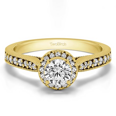 0.78 Ct. Round Vintage Halo Engagement Ring in Yellow Gold