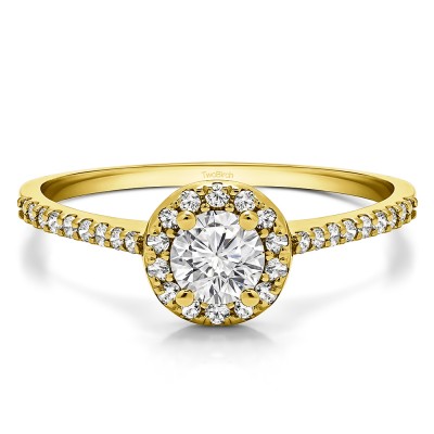 0.74 Ct. Delicate Round Halo Engagement Ring in Yellow Gold