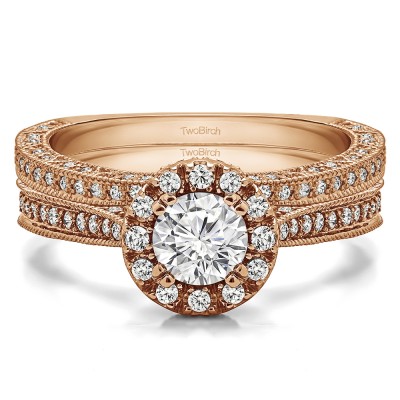 Round Vintage Halo Engagement Ring Bridal Set (2 Rings) (1.32 Ct. Twt.)