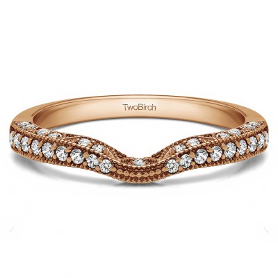 0.296 Carat Notched Vintage Millgrained Matching Wedding Ring