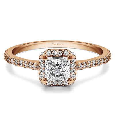 1.4 Ct. Princess Halo Engagement Ring in Rose Gold