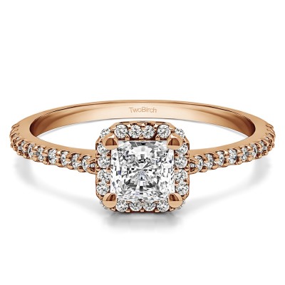 0.76 Ct. Princess Halo Engagement Ring in Rose Gold