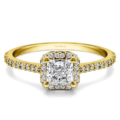 0.76 Ct. Princess Halo Engagement Ring in Yellow Gold
