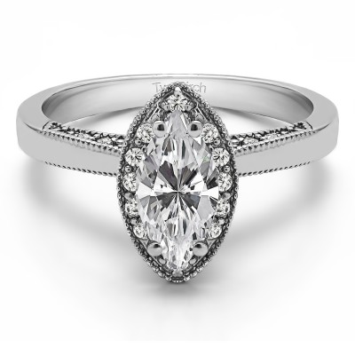 1 Carat Moissanite Marquise Halo Solitaire