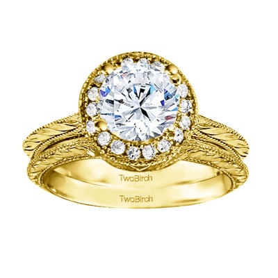 Round Vintage Knife Edged Engagement Ring Bridal Set (2 Rings) (0.89 Ct. Twt.)