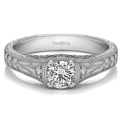 0.54 Ct. Round Three Stone Vintage Engraved Engagement Ring