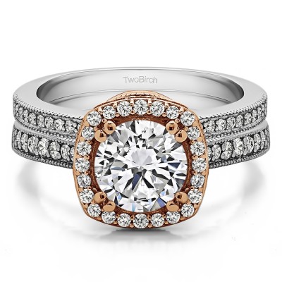 Round Vintage Halo Engagement Ring  Bridal Set (2 Rings) (1.99 Ct. Twt.)