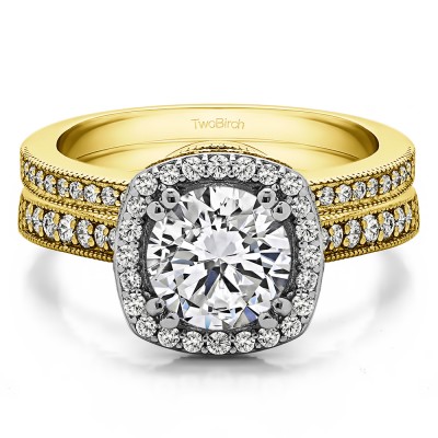Round Vintage Halo Engagement Ring  Bridal Set (2 Rings) (1.99 Ct. Twt.)