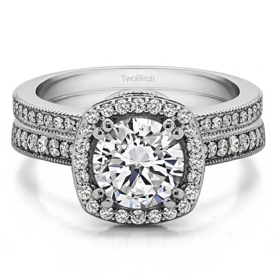 Round Vintage Halo Engagement Ring  Bridal Set (2 Rings) (1.99 Ct. Twt.)