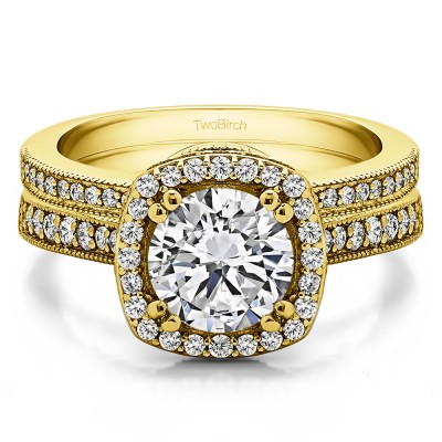 Round Vintage Halo Engagement Ring  Bridal Set (2 Rings) (1.99 Ct. Twt.)