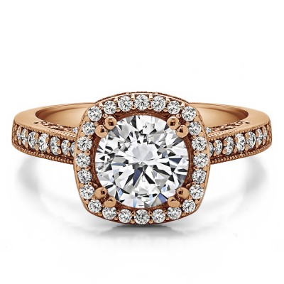 1.85 Ct. Round Vintage Halo Engagement Ring with Filigree Design in Rose Gold