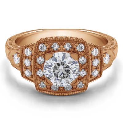 1.35 Ct. Round Millgrained Vintage Halo Engagement Ring in Rose Gold
