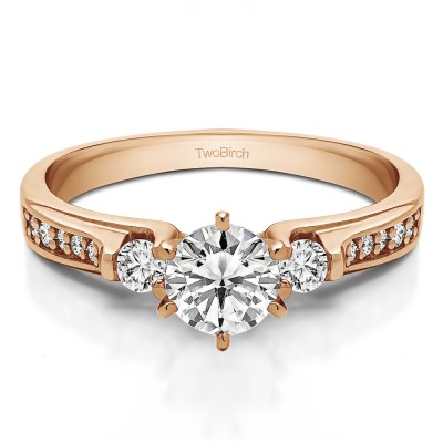 0.77 Ct. Round Three Stone Engagement Ring in Rose Gold