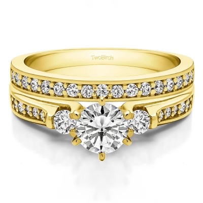 Traditional Three Stone Engagement Ring   Bridal Set (2 Rings) (0.98 Ct. Twt.)