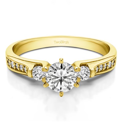 0.77 Ct. Round Three Stone Engagement Ring in Yellow Gold