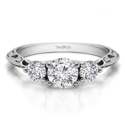 1.02 Ct. Knife Edged Round Three Stone Engagement Ring