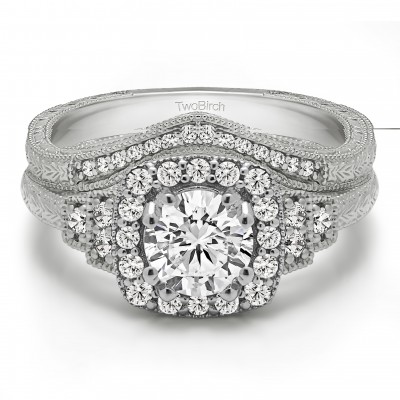 Round Vintage Halo Engagement Ring Bridal Set (2 Rings) (1.39 Ct. Twt.)