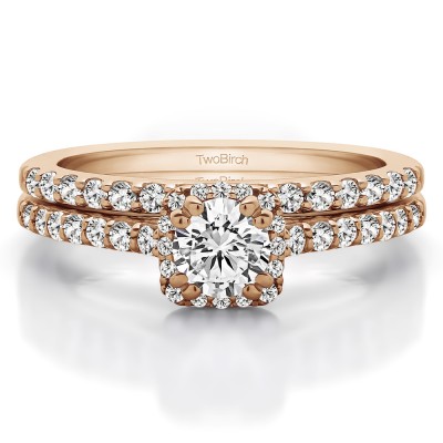 Round Petite Halo Engagement Ring Bridal Set (2 Rings) (1.02 Ct. Twt.)