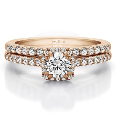 Round Petite Halo Engagement Ring Bridal Set (2 Rings) (1.02 Ct. Twt.)