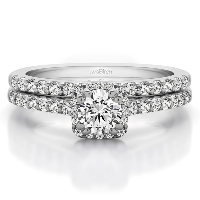 Round Petite Halo Engagement Ring Bridal Set (2 Rings) (1.02 Ct. Twt.)