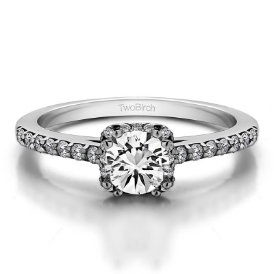 0.79 Ct. Petite Round Halo Engagement Ring