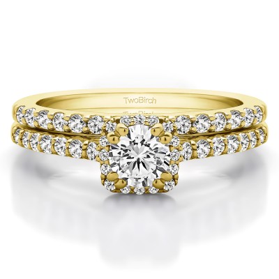 Round Petite Halo Engagement Ring Bridal Set (2 Rings) (1.02 Ct. Twt.)