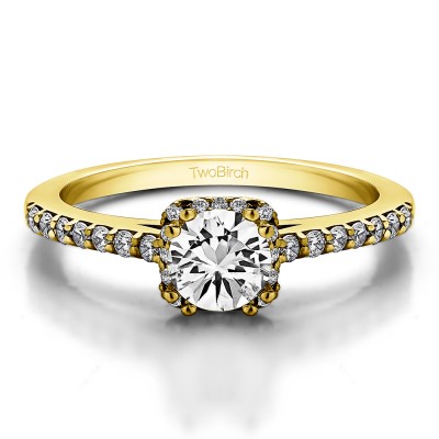 0.79 Ct. Petite Round Halo Engagement Ring in Yellow Gold