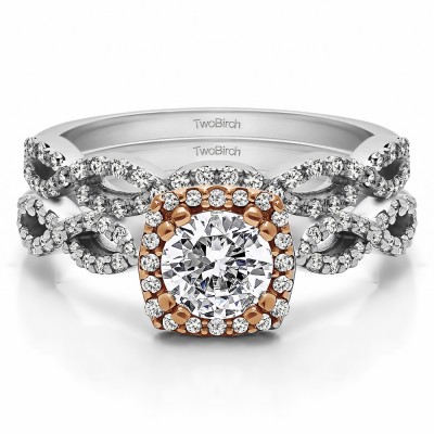 Round Infinity Halo Engagement Ring Bridal Set (2 Rings) (1.17 Ct. Twt.)