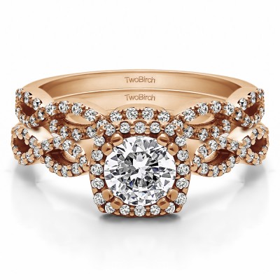 Round Infinity Halo Engagement Ring Bridal Set (2 Rings) (1.17 Ct. Twt.)