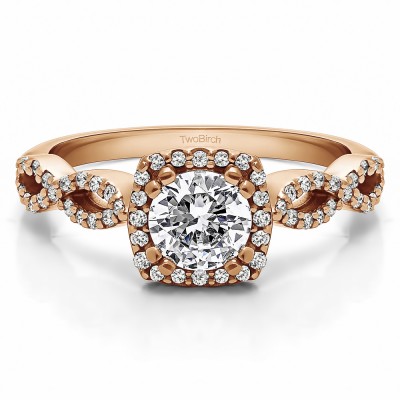 1 Ct. Round Halo Engagement Ring with Infinity Shank in Rose Gold