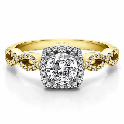 1 Ct. Round Halo Engagement Ring with Infinity Shank in Two Tone Gold
