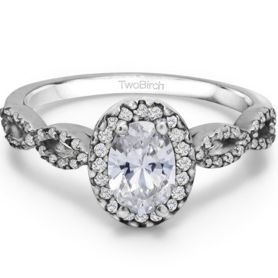 0.74 Ct. Oval Halo Engagement Ring with Infinity Shank