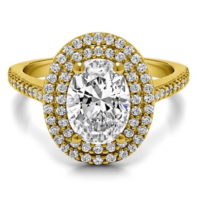 1.34 Ct. Oval Double Halo Engagement Ring in Yellow Gold