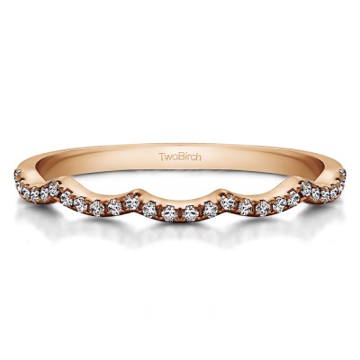 0.13 Carat Scalloped Edge Shared Prong Matching Wedding Ring