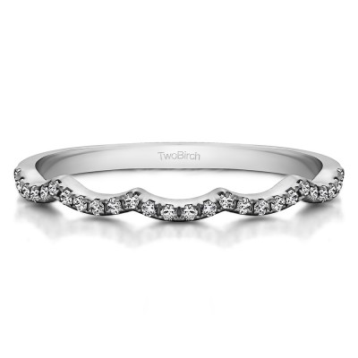 0.13 Carat Scalloped Edge Shared Prong Matching Wedding Ring