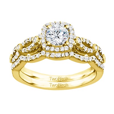 Round Infinity Halo Engagement Ring Bridal Set (2 Rings) (1.05 Ct. Twt.)