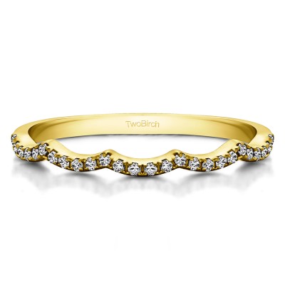 0.13 Carat Scalloped Edge Shared Prong Matching Wedding Ring