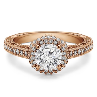 1.58 Ct. Round Filigree Vintage Halo Engagement Ring in Rose Gold
