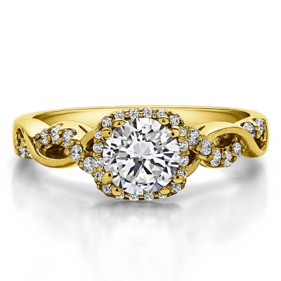 1.31 Ct. Round Halo Twig Engagement Ring in Yellow Gold