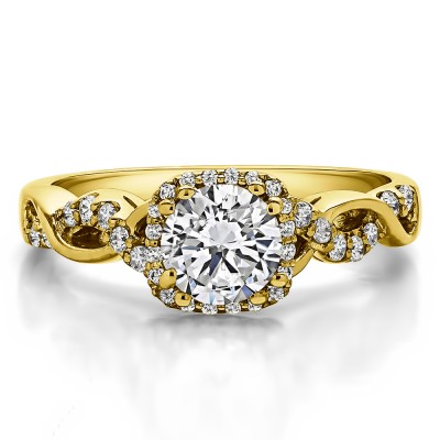 1.31 Ct. Round Halo Twig Engagement Ring in Yellow Gold