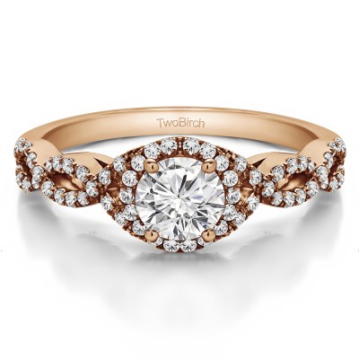 0.81 Ct. Round Halo Engagement Ring with Infinity Shank in Rose Gold
