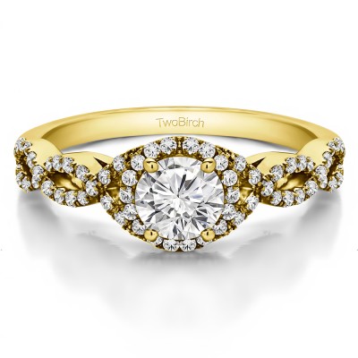 0.81 Ct. Round Halo Engagement Ring with Infinity Shank in Yellow Gold