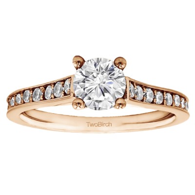 1.39 Ct. Round Prong in Channel Set Engagement Ring in Rose Gold