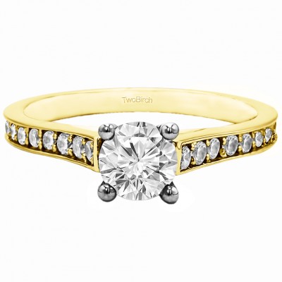 1.39 Ct. Round Prong in Channel Set Engagement Ring in Two Tone Gold