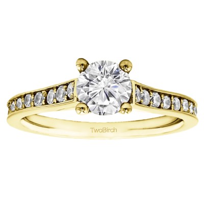 1.39 Ct. Round Prong in Channel Set Engagement Ring in Yellow Gold