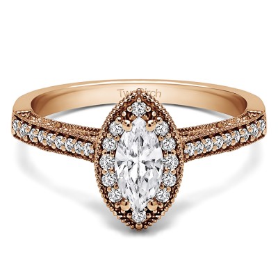 0.82 Ct. Marquise Vintage Halo Engagement Ring in Rose Gold