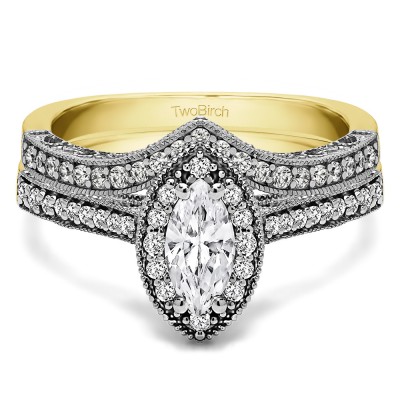 Marquise Vintage Halo Engagement Ring Bridal Set (2 Rings) (1.03 Ct. Twt.)