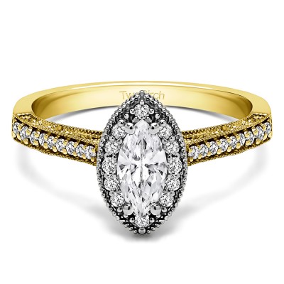 0.82 Ct. Marquise Vintage Halo Engagement Ring in Two Tone Gold